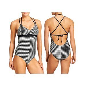 Athleta Stripe Avila One Piece Bathing Suit size Medium